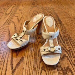Fairy Heels; White Leather Frye Heels (Gerry Slides) size 8 Y2K